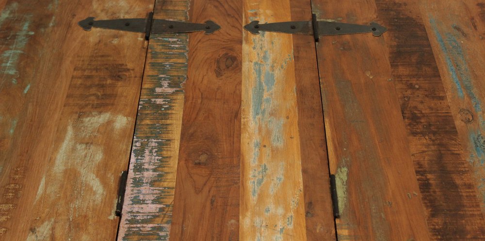 60" Green and Brown Solid Wood Distressed Lift Top Solid Coffee Table