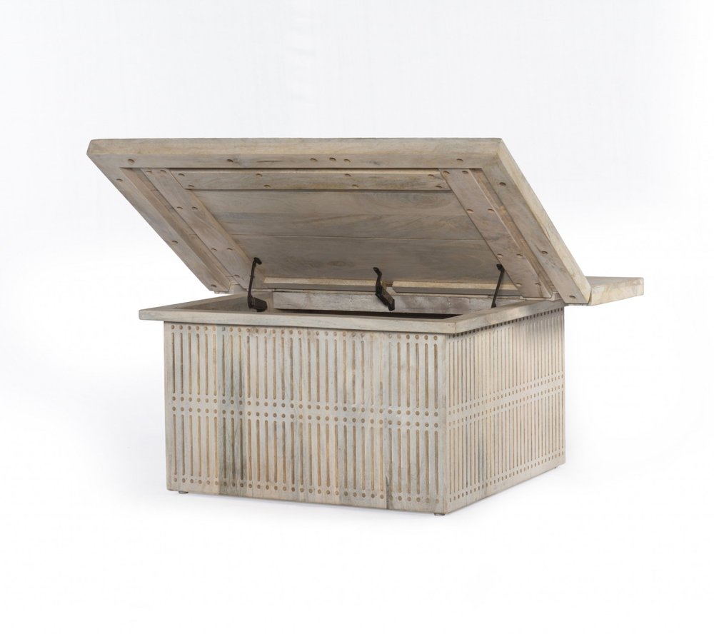 40" Ivory Solid Wood Lift Top Pedestal Coffee Table