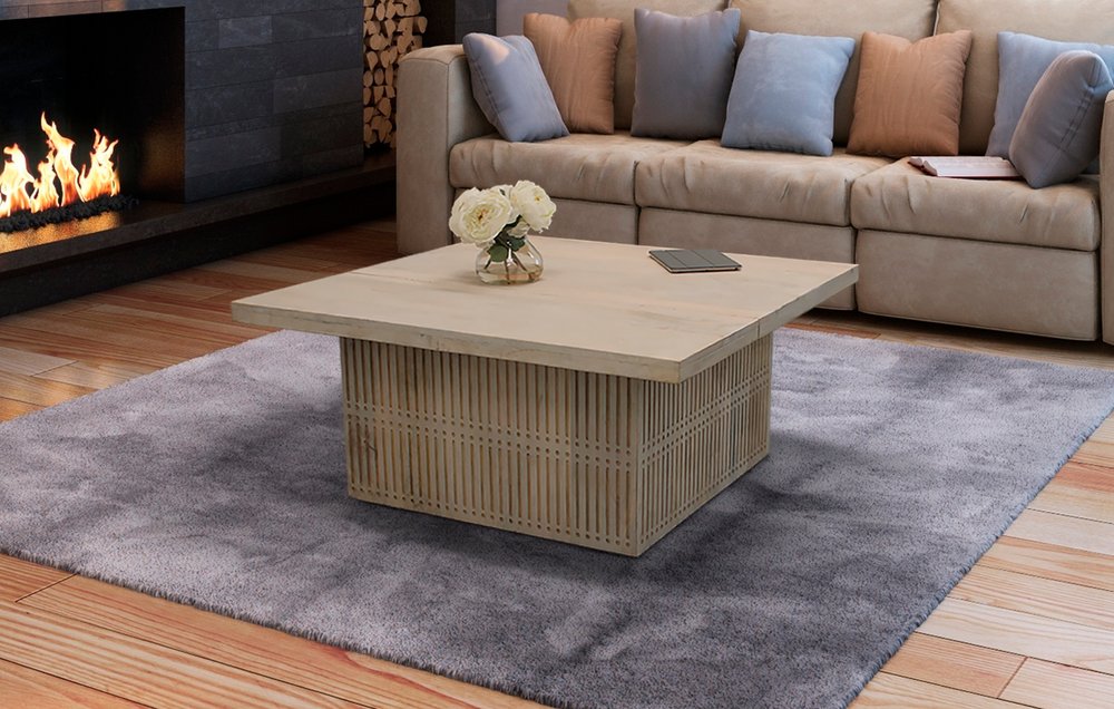 40" Ivory Solid Wood Lift Top Pedestal Coffee Table