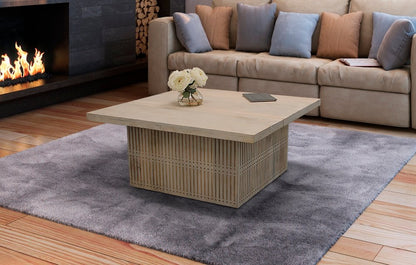 40" Ivory Solid Wood Lift Top Pedestal Coffee Table