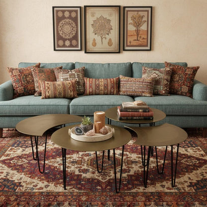 Set of Four Brass Aluminum and Metal Free Form Frame Bunching Coffee Tables