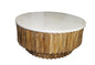 42" Ivory and Natural Genuine Marble and Solid Wood Round Solid Coffee Table