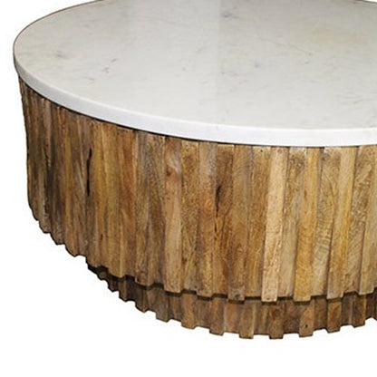 Round Marble Top and Wooden Strips Coffee Table