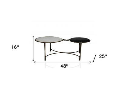 48" Black Ivory and Brass Genuine Marble and Iron Round Frame Coffee Table