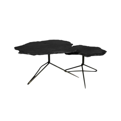 Set of Two Brown Stone and Iron Free Form Bunching Coffee Tables