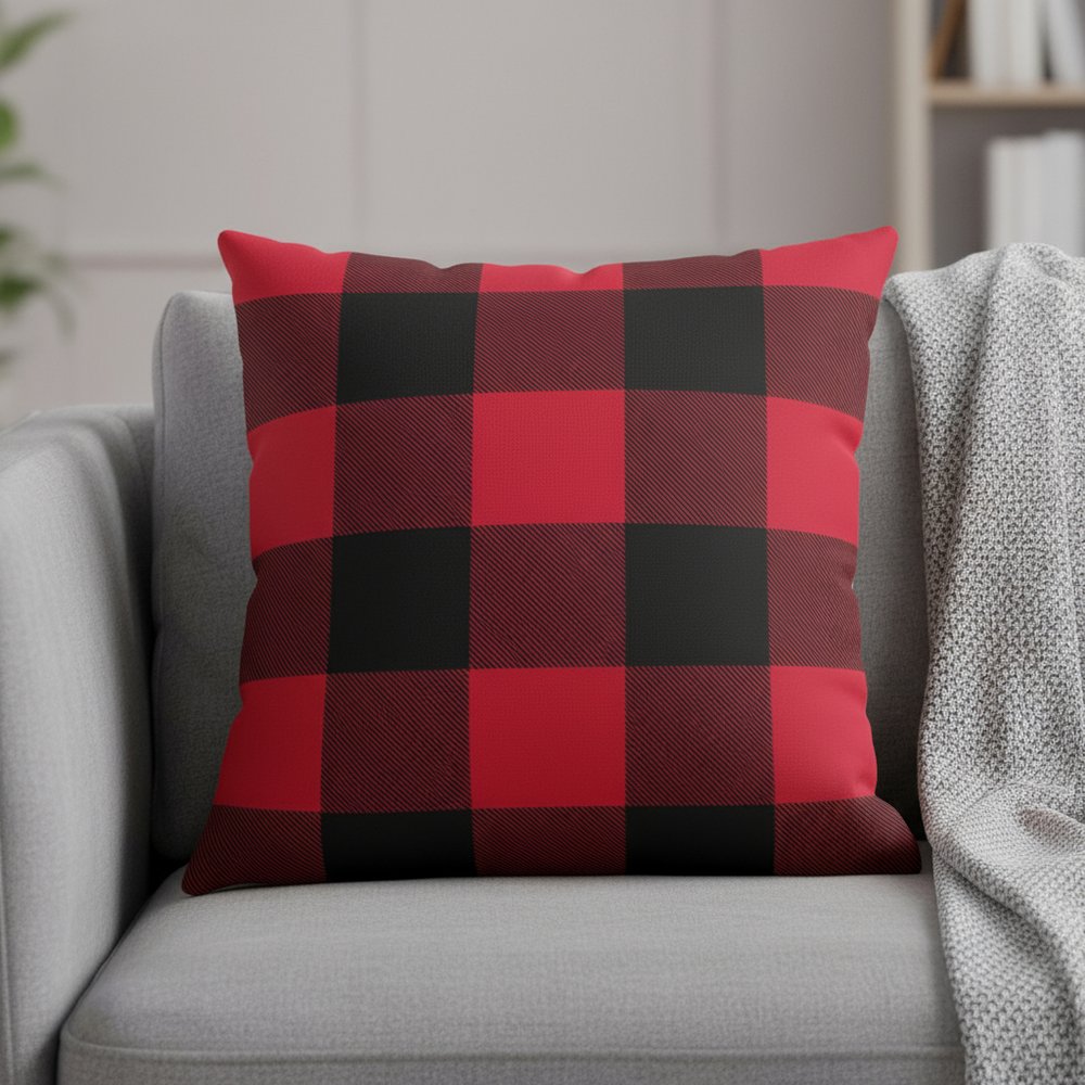 Red and Black Buffalo Plaid Throw Pillow