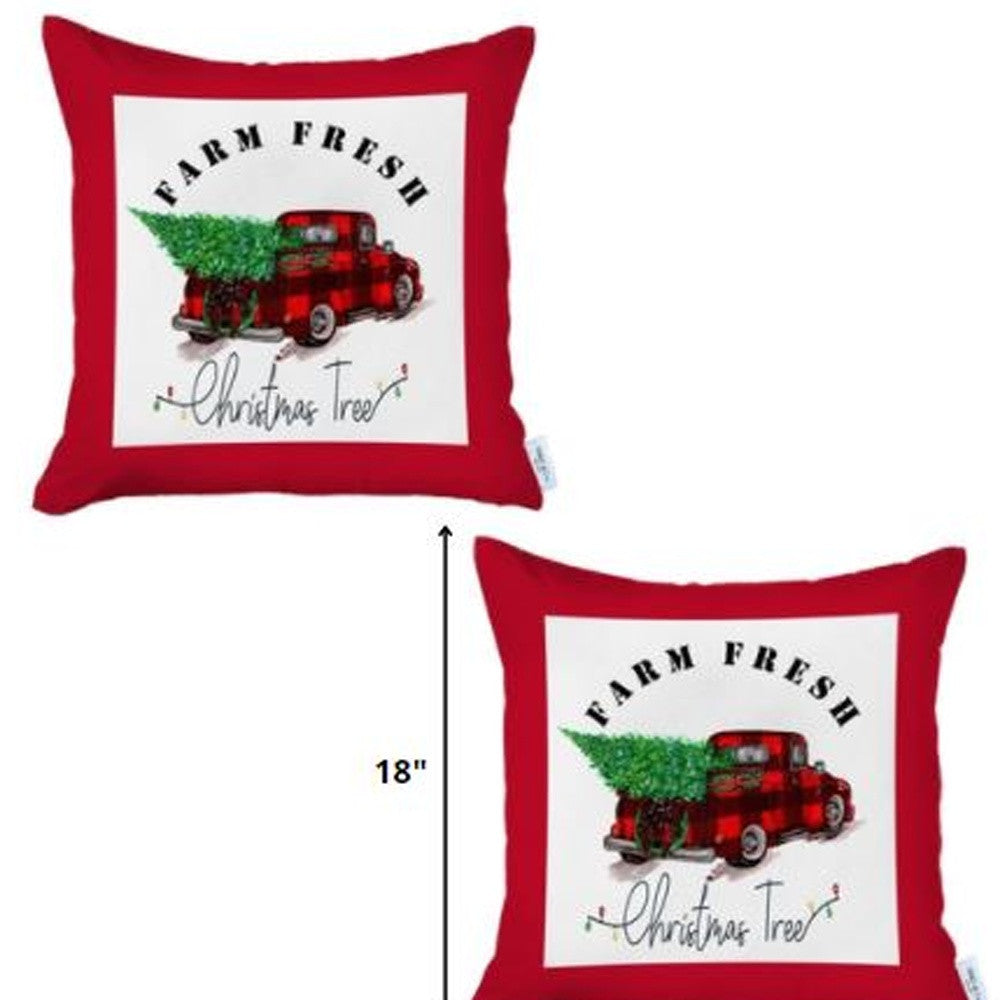 Set of 2 Christmas Buffalo Check Pick Up Truck Throw Pillows