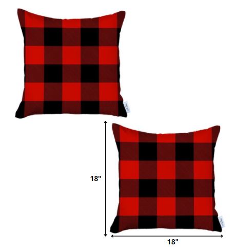 Set of 2 Red and Black Buffalo Plaid Throw Pillows