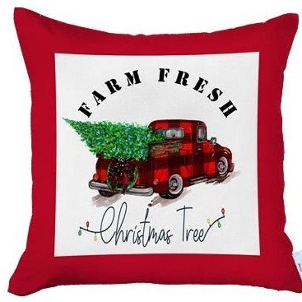 Set Of Four 18 X 18 Red Plaid Zippered Polyester Christmas Tree Throw Pillow