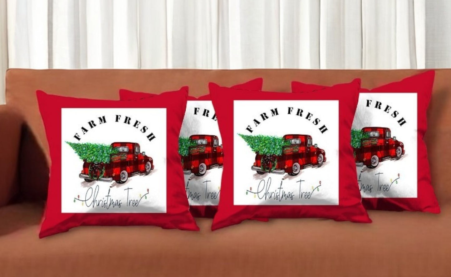 Set Of Four 18 X 18 Red Plaid Zippered Polyester Christmas Tree Throw Pillow