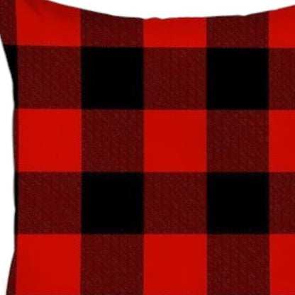 Set Of Four 18 X 18 Red And Black Plaid Zippered Polyester Christmas Throw Pillow