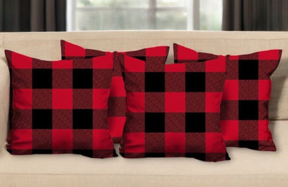 Set Of Four 18 X 18 Red And Black Plaid Zippered Polyester Christmas Throw Pillow