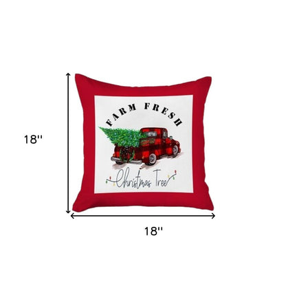 Set of Four Red Black and White Farm Fresh Christmas Tree Holiday Red Truck Plaid Fabric Throw Pillows