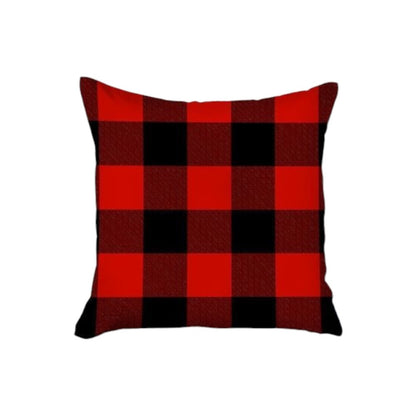 Set of Four Red Black and White Farm Fresh Christmas Tree Holiday Red Truck Plaid Fabric Throw Pillows