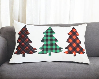 Christmas Tree Trio Plaid Lumbar Throw Pillow