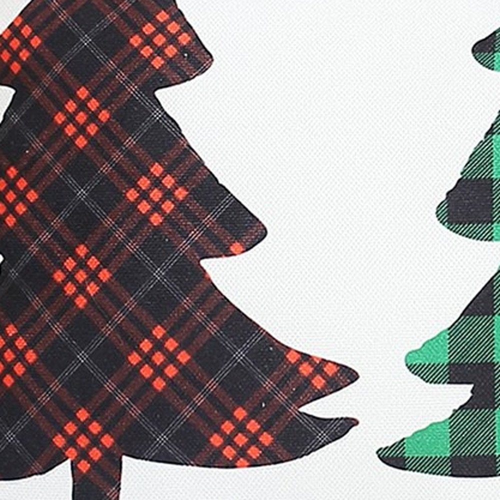 Christmas Tree Trio Plaid Lumbar Throw Pillow