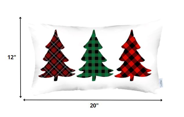 Christmas Tree Trio Plaid Lumbar Throw Pillow