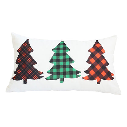 Christmas Tree Trio Plaid Lumbar Throw Pillow