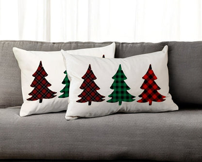 Set of 2 Christmas Tree Trio Plaid Lumbar Throw Pillows