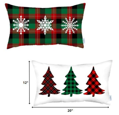 Set of 2 Christmas Plaid Lumbar Decorative Pillows