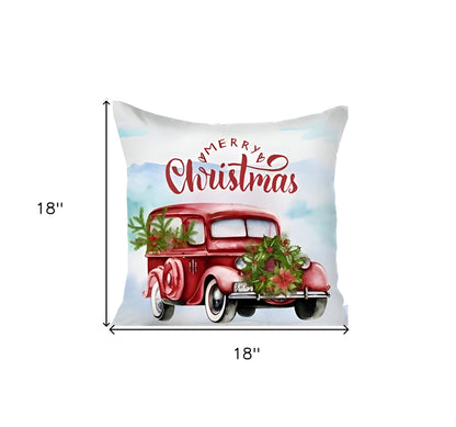 Set of 4 Merry Christmas Vintage Red Car Throw Pillows