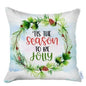 Set of Four Green Red and White Merry Christmas Tis the Season Christmas Wreath Fabric Throw Pillows