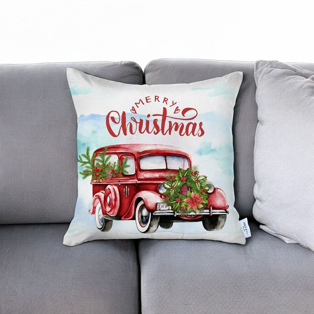 Merry Christmas Vintage Red Car Thow Pillow Cover