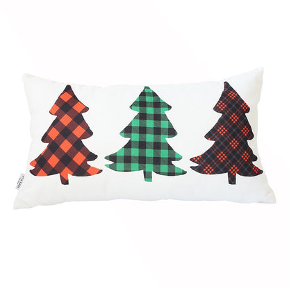 Christmas Tree Trio Plaid Lumbar Pillow Cover