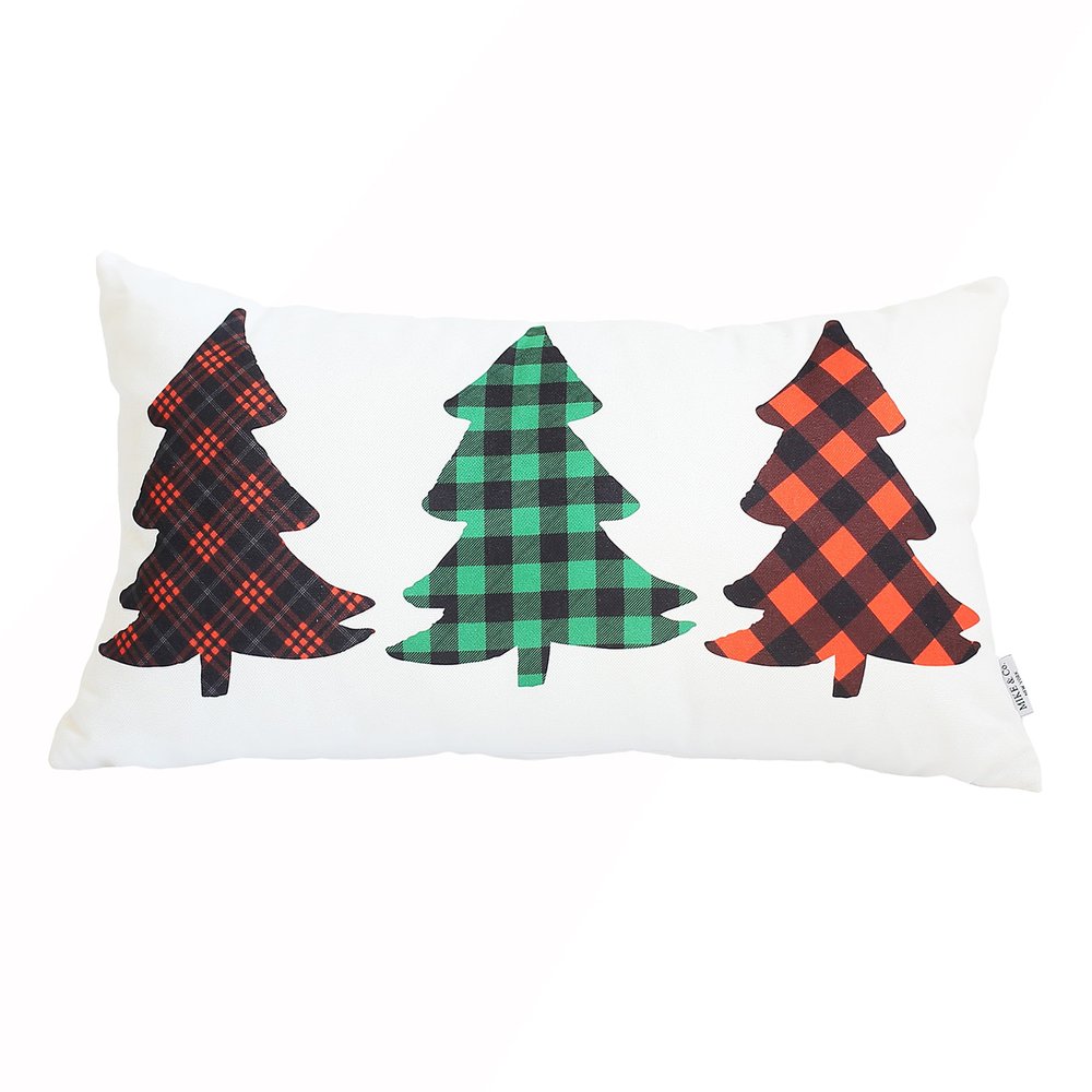 Christmas Tree Trio Plaid Lumbar Pillow Cover