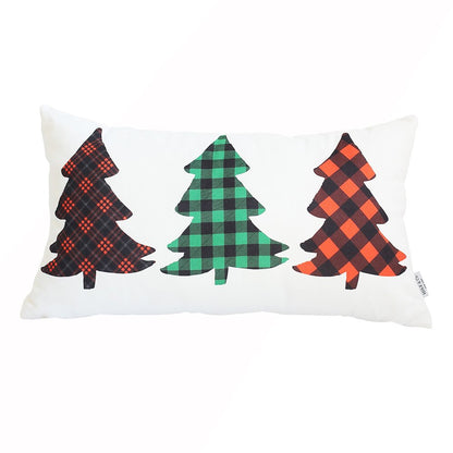 Christmas Tree Trio Plaid Lumbar Pillow Cover