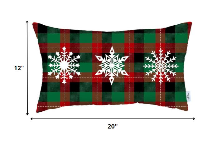 Christmas Snowflake Trio Plaid Lumbar Pillow Cover