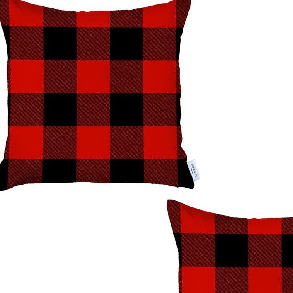 Set of 2 Red and Black Buffalo Plaid Throw Pillow Cover
