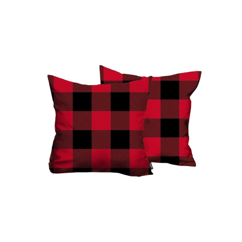 Set of 2 Red and Black Buffalo Plaid Throw Pillow Cover