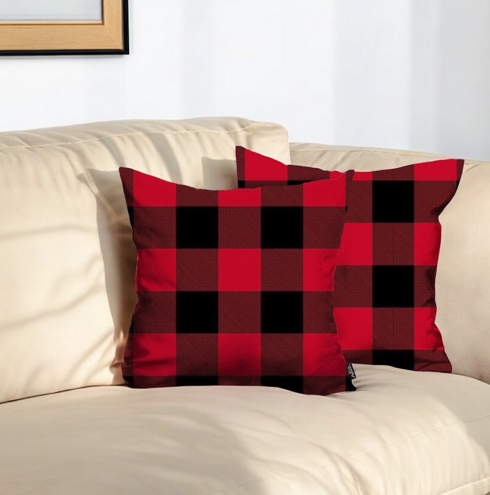 Set of 2 Red and Black Buffalo Plaid Throw Pillow Cover