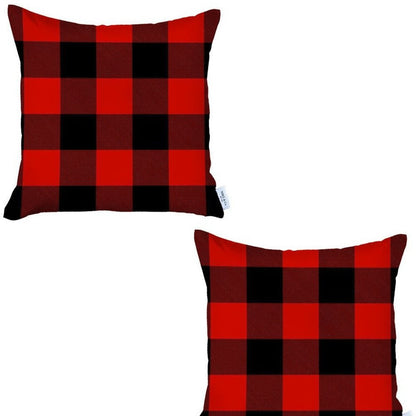 Set of 2 Red and Black Buffalo Plaid Throw Pillow Cover