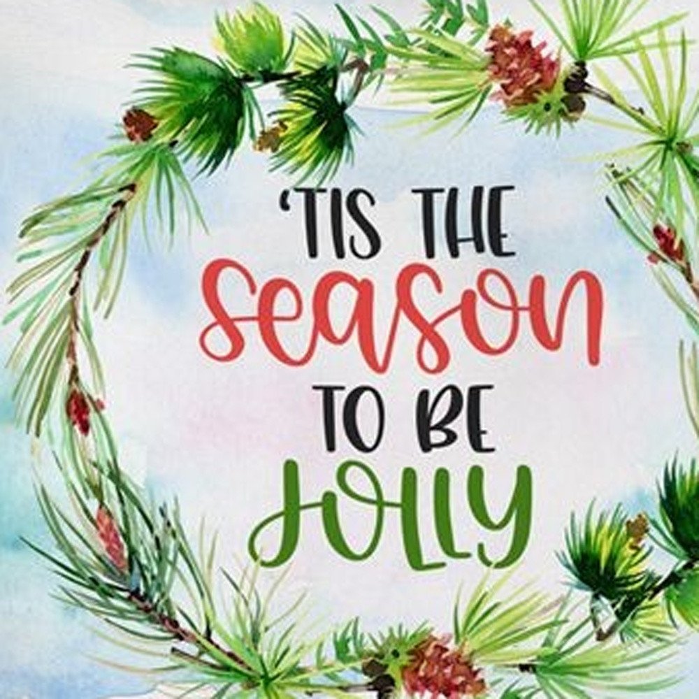 Set of Two 18" White and Green Tis the Season To Be Jolly Christmas Wreath Fabric Throw Pillow Covers