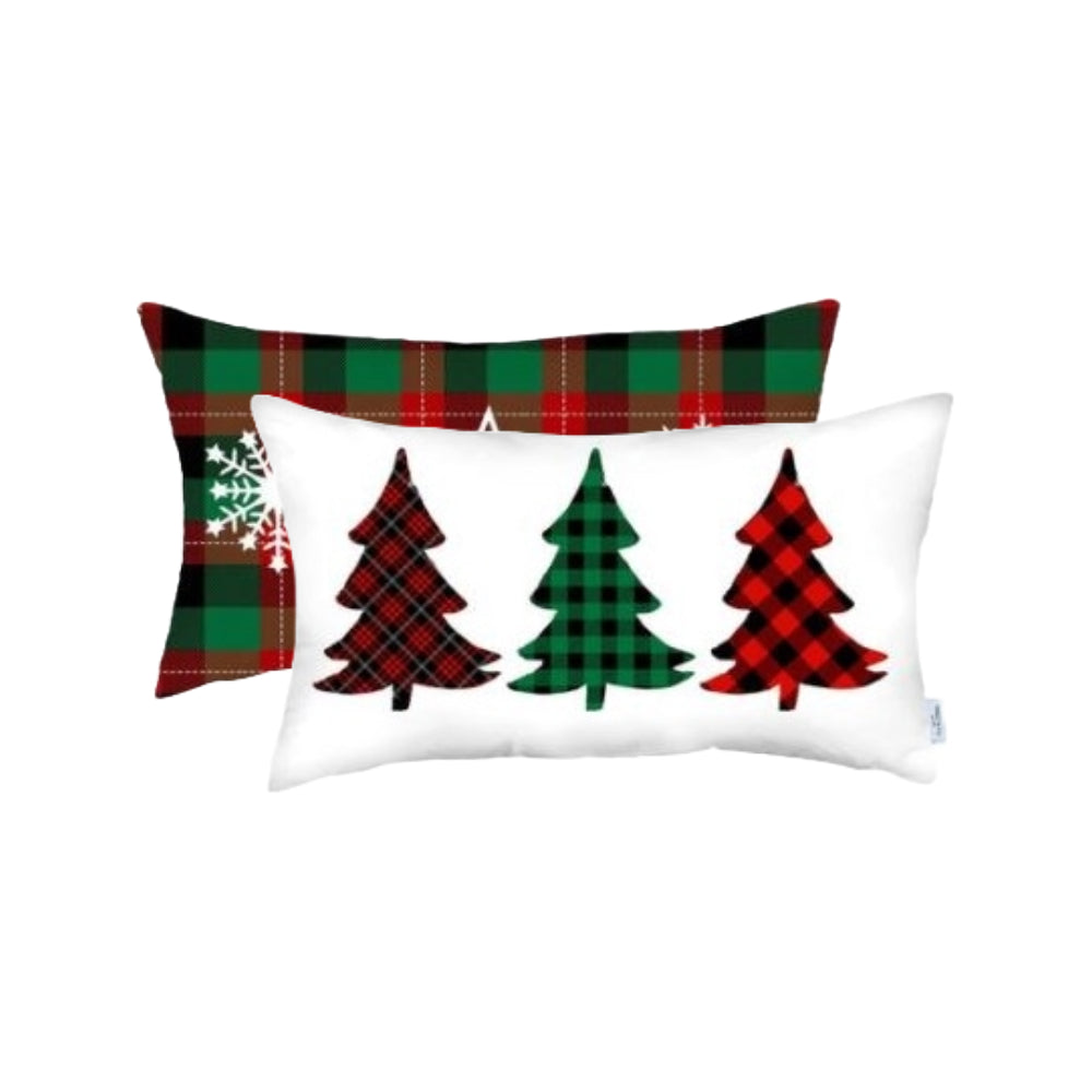 Set of 2 Christmas Plaid Lumbar Decorative Pillow Covers