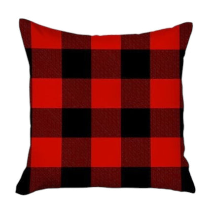 Set of Four 18" Red and Black Plaid Fabric Throw Pillow Covers