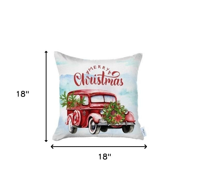 Set of 4 Merry Christmas Vintage Red Car Thow Pillow Covers