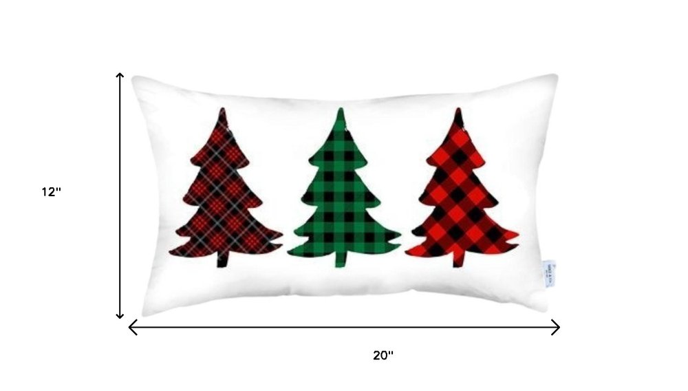 Set of 4 Christmas Tree Trio Plaid Lumbar Pillow Covers