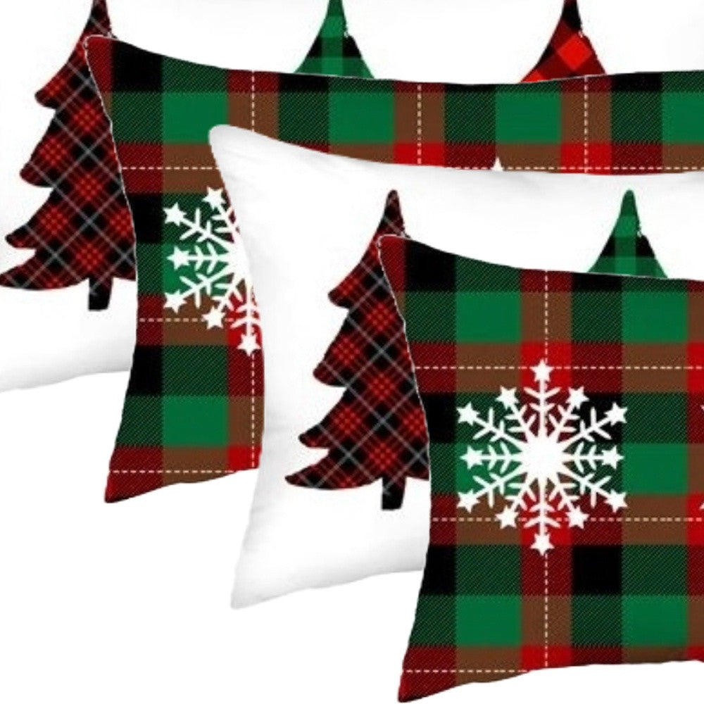 Set of 4 Christmas Plaid Lumbar Decorative Pillow Covers