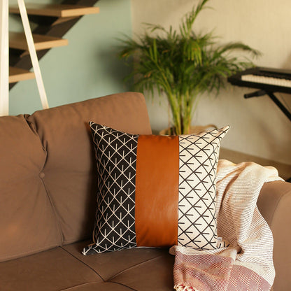 Set of 2 Brown Patterned and Solid Throw Pillows