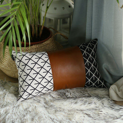 Set of 2 Rustic Brown Geometric Throw Pillows