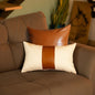 Set of 2 White and Brown Faux Leather Throw Pillows