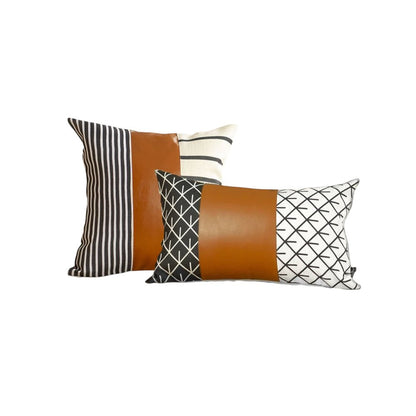 Set of 2 Brown Boho Geometric Throw Pillow Covers