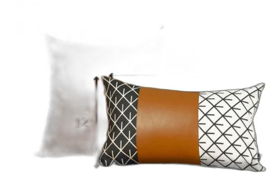 Set of 2 Rustic Brown Geometric Throw Pillow Covers