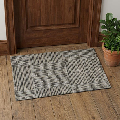 2' X 4' Modern Geo Lines in Squares Washable Floor Mat