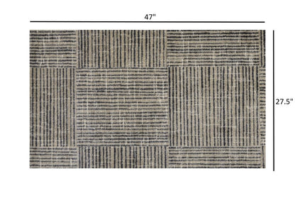 2' X 4' Modern Geo Lines in Squares Washable Floor Mat