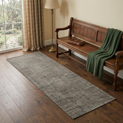 2' X 6' Modern Geo Lines in Squares Washable Runner Rug