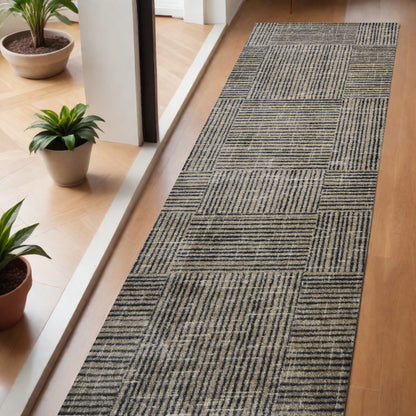 2' X 6' Modern Geo Lines in Squares Washable Runner Rug